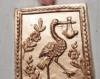 Gold Leaf Handmade Stork Delivering Baby Ornament Hanging - Christmas Gift -Baby Shower - Blessing - Baby Gift - Gender Reveal.