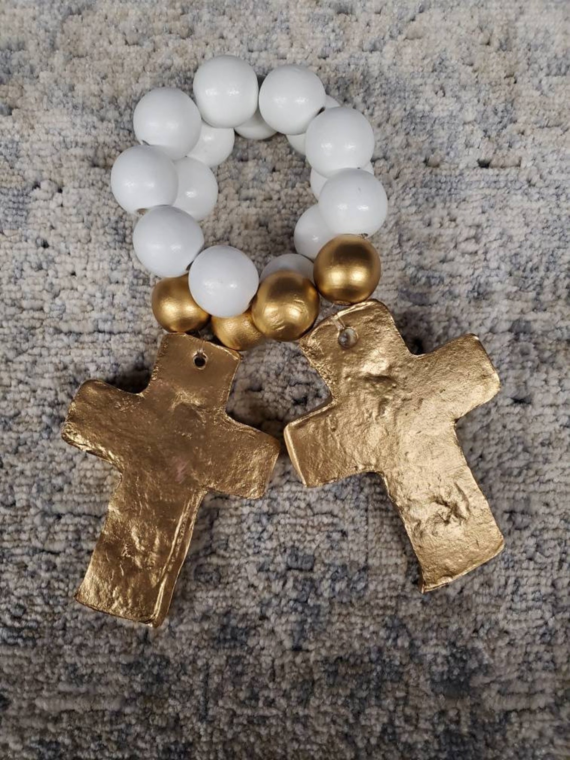 Cross With Gold Leaf Beaded Napkin Ringhostess Gift Etsy