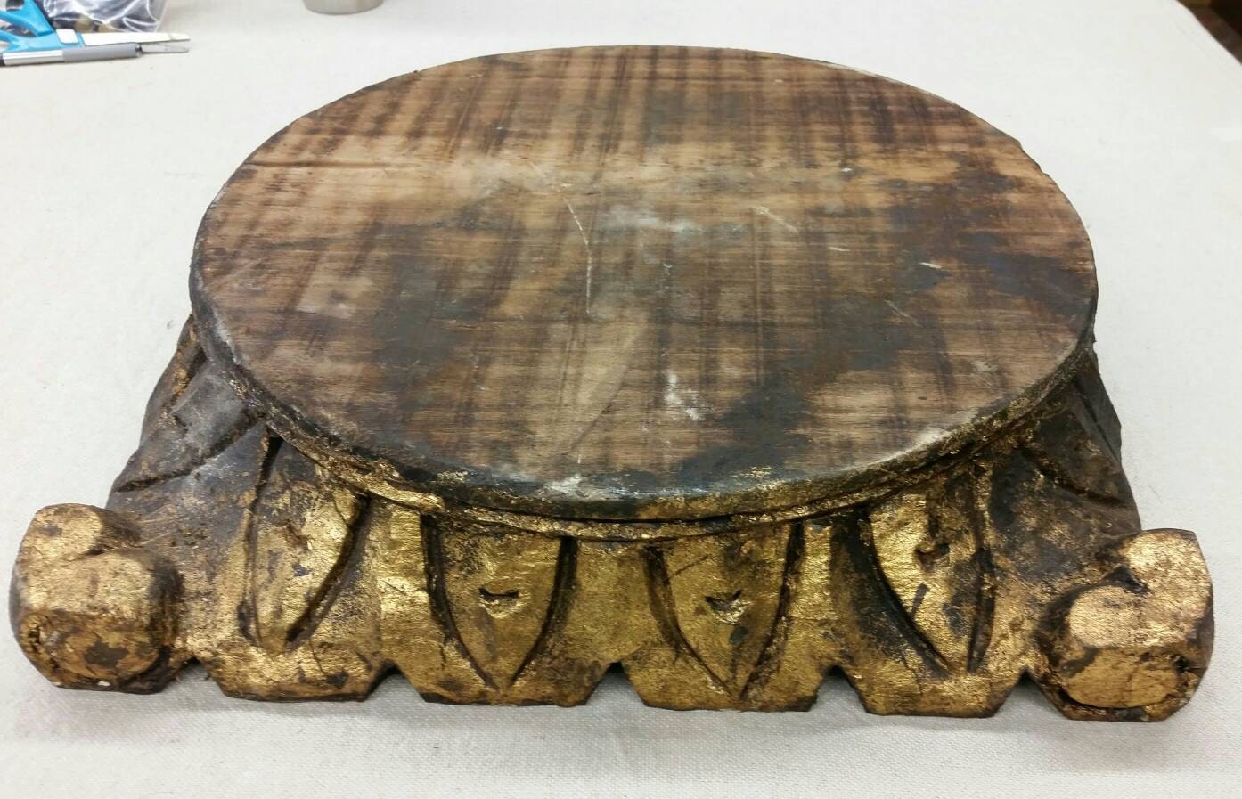 Large Wood Architectural Pedestal, Display Stand, Wood Capital Pedestal