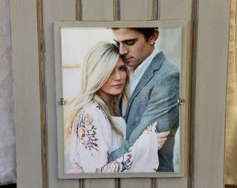 Large Handmade Beadboard Picture Frame - to hold 8x10 photo. Distressed Grey aged finish with a wood mat - Picture Wall- Grouping - Wedding.