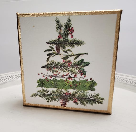 Christmas Tree Canvas Art: Gold Leaf Holiday Decor (5x5)