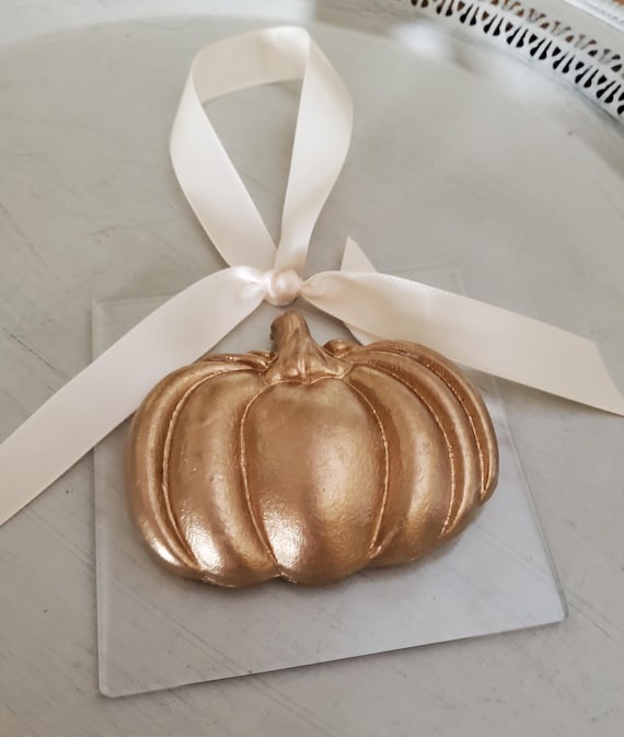 Handmade Gold Clay Pumpkin Ornament: Fall Holiday Decor