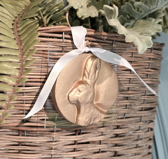 Handmade Gold Leaf Clay Rabbit Profile Ornament On Acrylic Easter Spring Decor Wreath Ornament