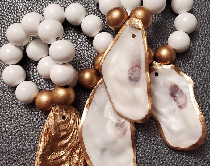 Featured listing image: Gold Leaf Oyster Shell Napkin Ring: Coastal Beaded Table Decor