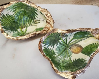 Oyster Shell With Palm Design Coastal Hostess Gift Bridesmaid Gift Housewarming Ring Dish Home Decor.