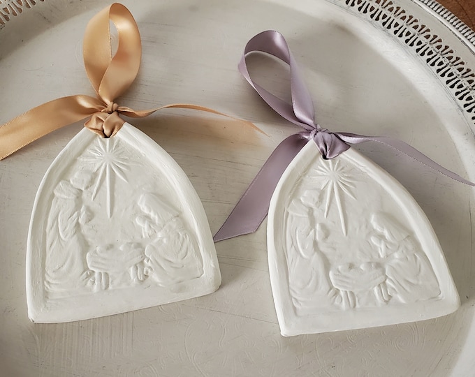 Featured listing image: Hanging Nativity Scene Intaglio Ornament  Christmas Gift - Religious - Blessing - Hostess Gift - Blessing.