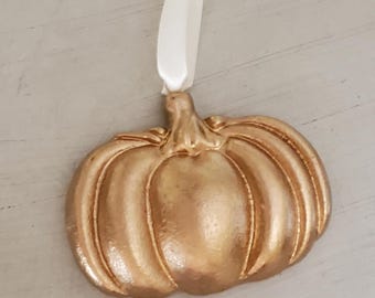 New for 2024 Gold Leaf Handmade Large Clay Hanging Pumpkin - Wreath Ornaments Or Gift Tags - Fall Thanksgiving - Hostess Gift - Housewarming