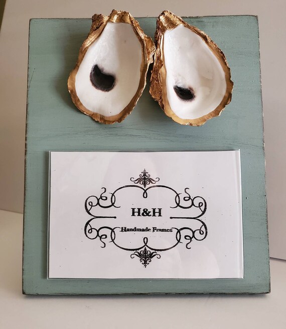 Oyster Shell Photo Frame: Gold Leaf, Distressed Duck Egg Blue, Coastal Decor (4x6 Photo)