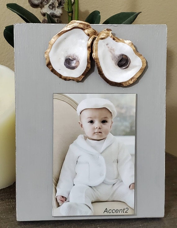 Oyster Shell Photo Frame: Gold Leaf Coastal Decor (4x6 Vertical)