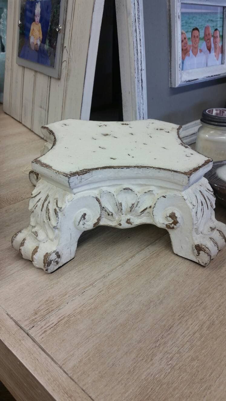 Distressed Off White Architectural Pedestal, Lamp Riser, Display Stand