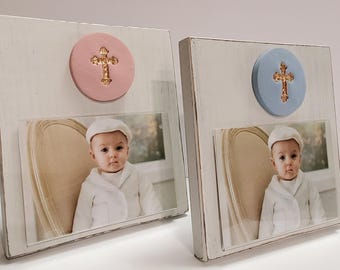 Gold Leaf Cross Photo Frame: Handmade Baby Christening Gift