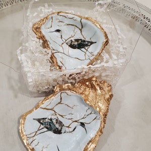 Oyster Shell Chinoiserie Heron Design - Coastal -  Hostess Gift - Bridesmaid Gift - Housewarming Ring Dish Home Decor - Ornament.