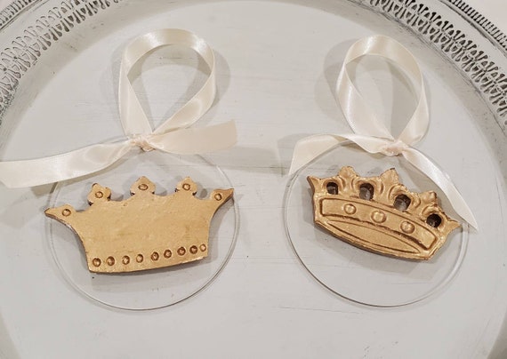 Handmade Gold Clay Crown Ornament: Catholic Gift Wreath Ornament