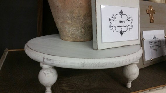 Farmhouse Round Wood Tray: Distressed White Tablescape Stand