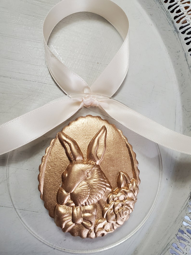 Gold Handmade Clay Ornament On Acrylic Hostess Gift Housewarming Gift Easter Rabbit Baby Shower image 7