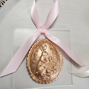 Gold Handmade Clay Ornament On Acrylic Hostess Gift Housewarming Gift Easter Rabbit Baby Shower image 4