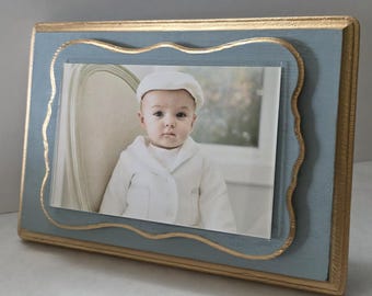 Handmade Frame Shaped Wood Mat Gold Leaf Edges 4x6 Horizontal or Vertical Photo Baby Gift, Wedding, Birthday Gift.