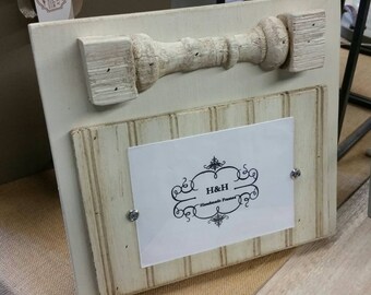 Handmade Wood Picture Frame  Painted Old White - Aged Finish with 100 yr old New Orleans porch spindles and beadboard.