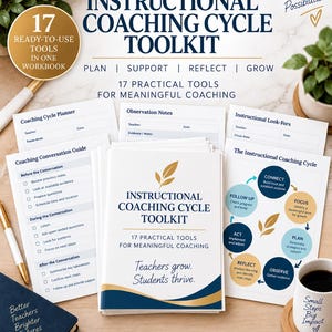 Complete Instructional Coaching System | 17 Tool Printable Toolkit + Excel Coaching Tracker Bundle | PLC, Walkthrough, Goal Setting