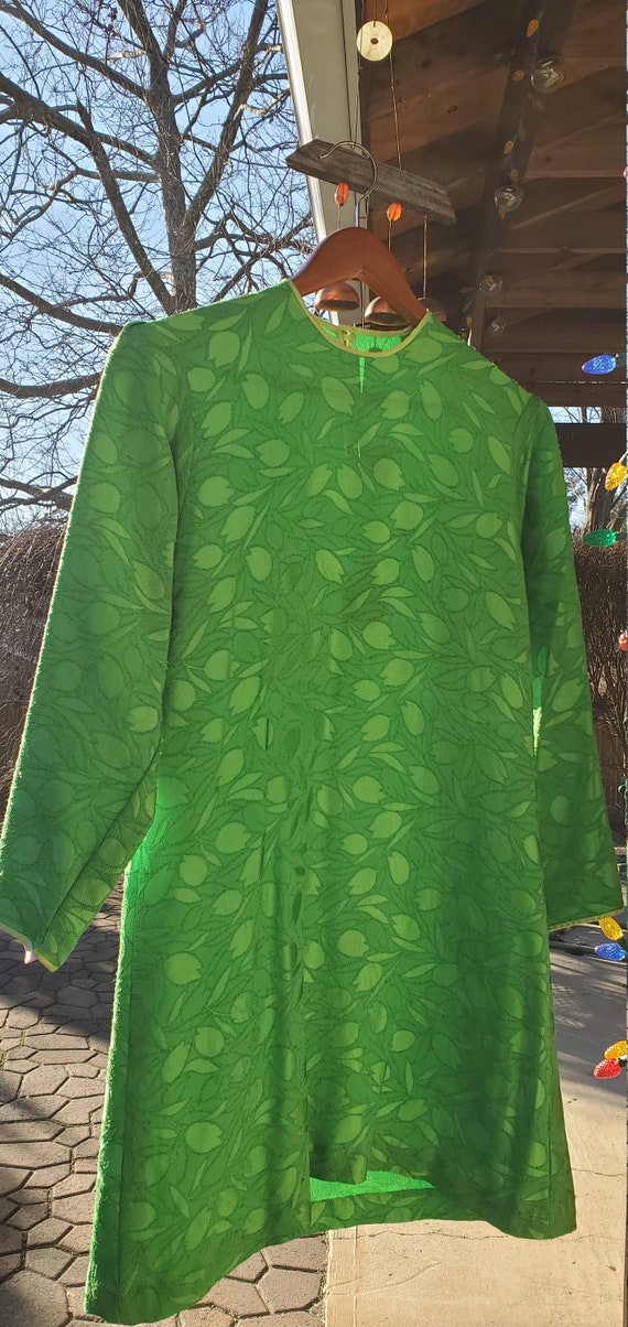 Vintage Electric Green Mod Silk Shift Dress