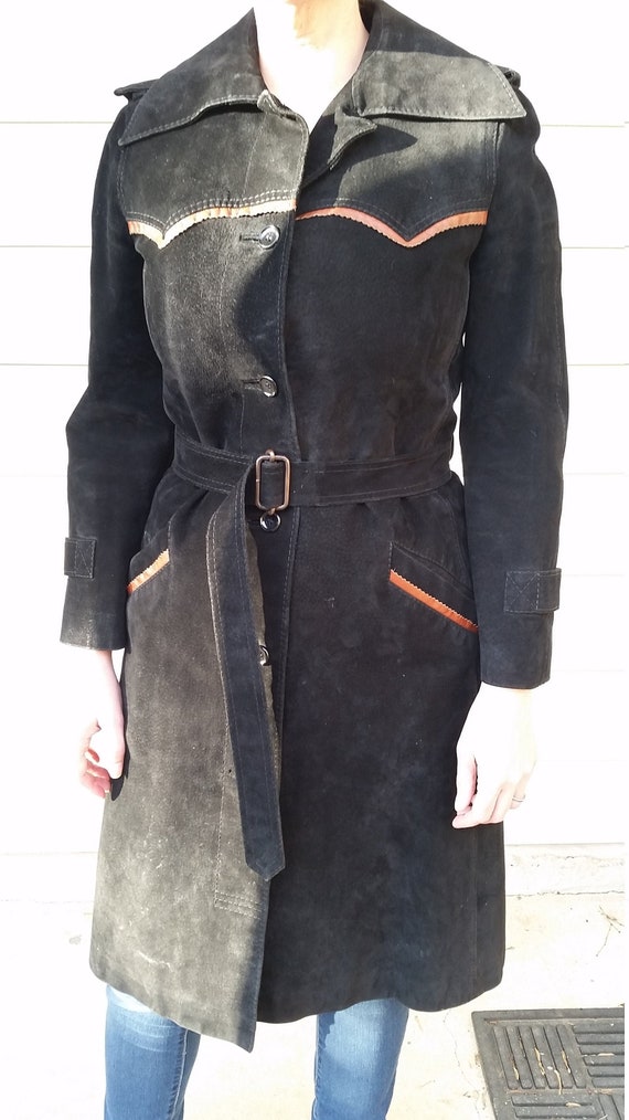 Vintage 70s Beged Or Black leather duster - Vintag