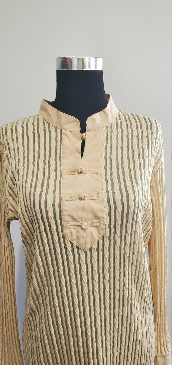 Vintage Women's Sheer Silk Long-Sleeve Button-Neck