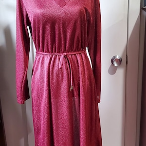 Vintage 1970s glittery belted v-neck midi dress