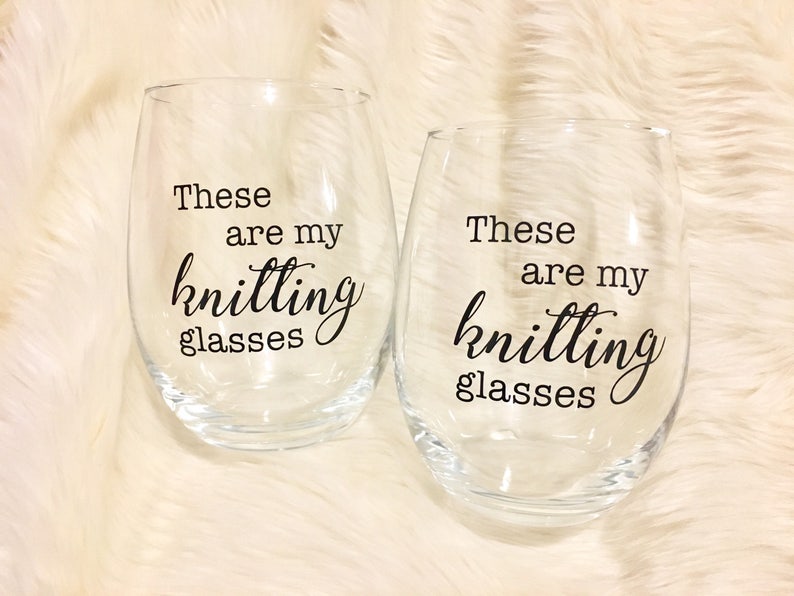 these are my knitting glasses wine glasses SET OF 2 funny gift for knitter, crafter, girls craft night in, moms image 4