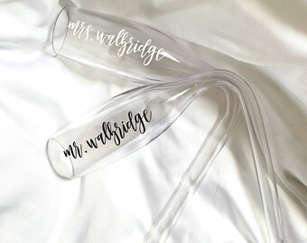 Chambong Champagne bong Mr and Mrs. personalized names SET OF 2- wedding, elopement, bachelorette party, bride, birthday party, girls trip