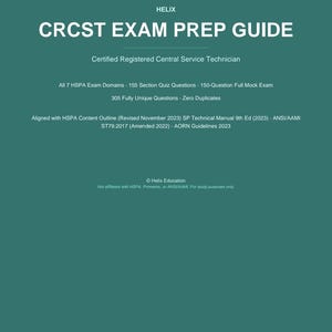 以下が含まれることがあります： Certified Registered Central Service Technician向けのHELIX CRCST EXAM PREP GUIDEというタイトルの青緑色の学習ガイド。155問のクイズ、150問の模擬試験が含まれており、2023年のHSPAコンテンツアウトラインおよびAORNガイドラインに準拠しています。