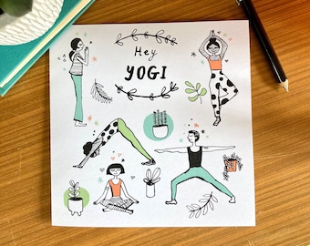 Hey Yogi yoga themed Greetings Card