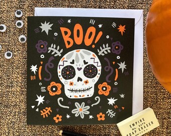 BOO! Day of the Dead Skull Halloween greetings card