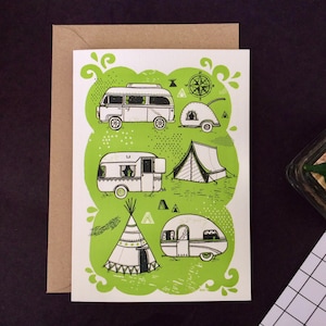 Cartão de felicitações para caravanas e acampamentos