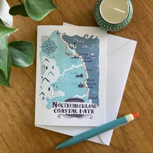 Northumberland Coastal Path map Greetings card