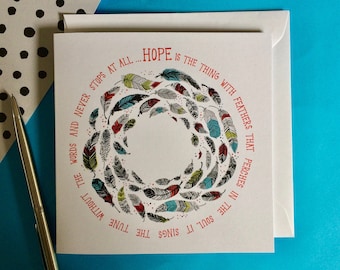 Hope is the Thing with Feathers greetings card