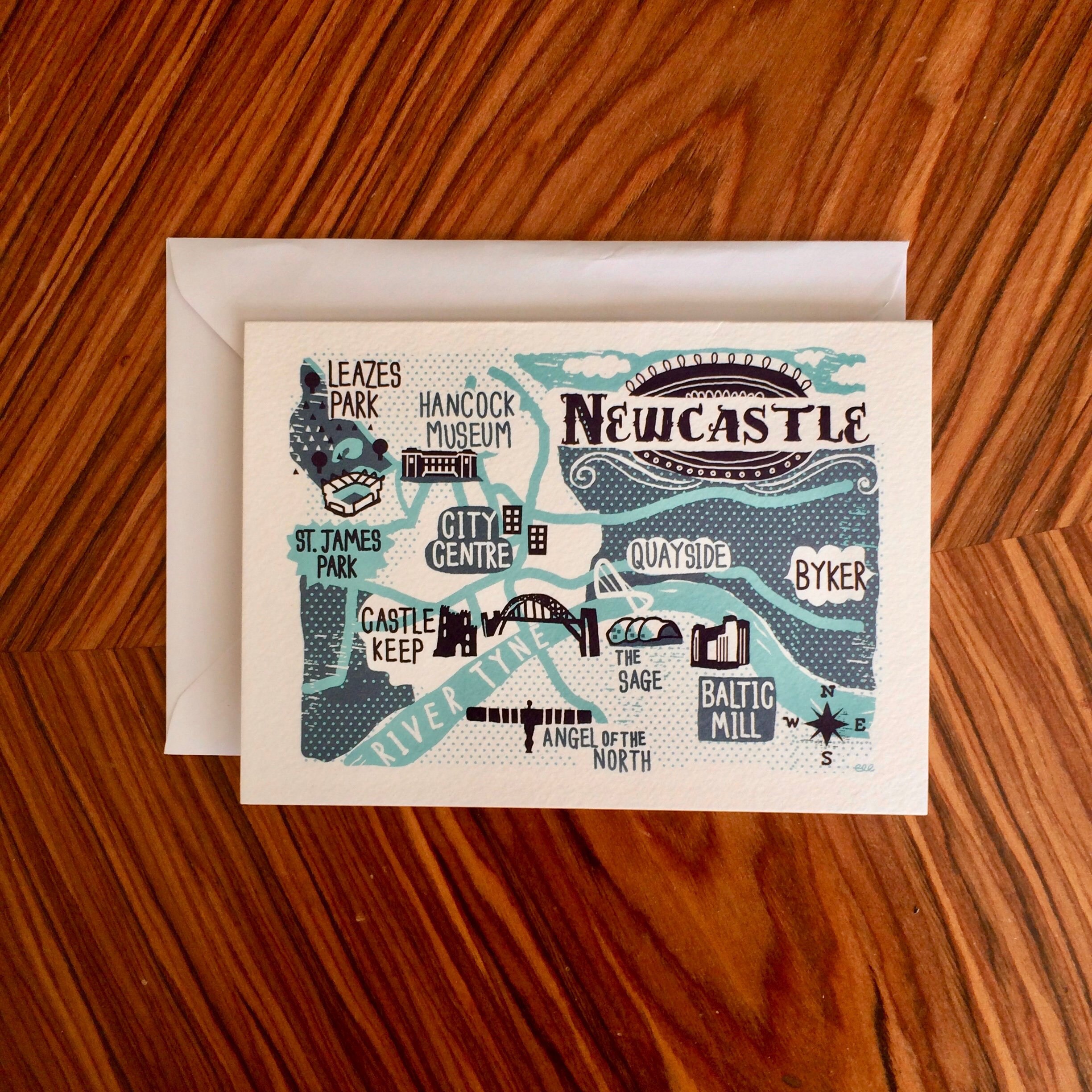 Newcastle Upon Tyne Map Greetings Card Etsy UK