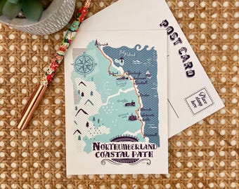Northumberland Coastal Path map Postcard