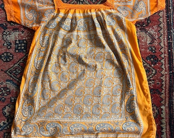 Handmade Orange Paisley Peasant Blouse | Boho Folk Top | Vintage Inspired Lace Tunic | Hippie Festival Shirt