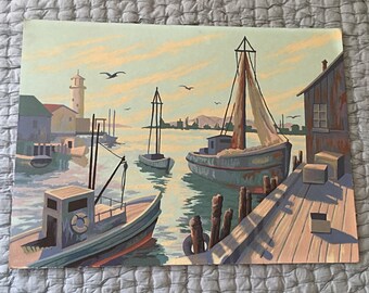 Vintage paint by numbers bo in harbor 12 x 16