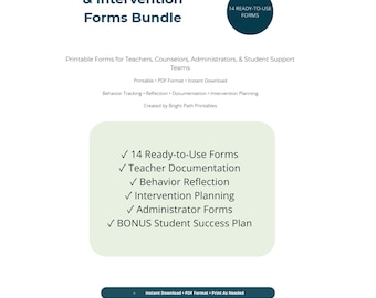 Pacote de Formulários de Intervenção Comportamental | Gestão de Sala de Aula, MTSS, Recursos para Orientadores (Download em PDF)