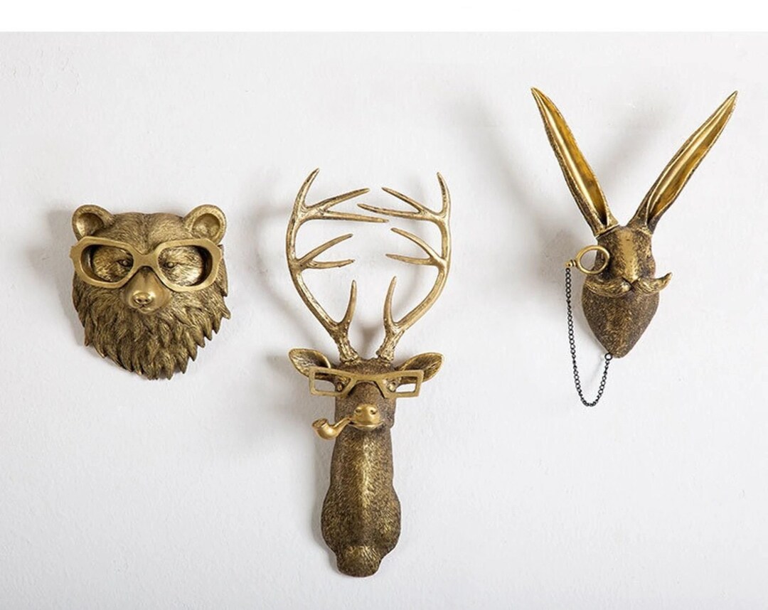 Bronze Animal Figurines, Bronze Deer Head, Background Wall Figurines