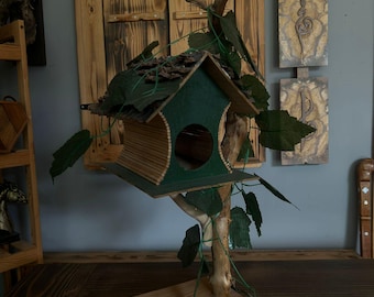 Handmade Rustic Wood Birdhouse, Decorative Wooden Bird Home