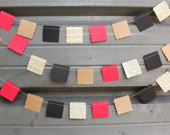 Buffalo Check Christmas Party Garland, Paper Garland, Party Decoration - Paper Squares 10 feet long