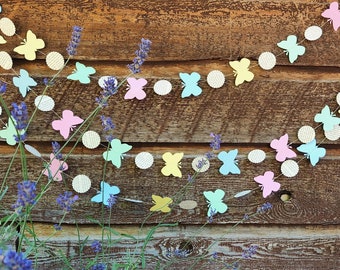 Pastel Butterfly Garland, Paper Garland, Pastel Party Decorations, Birthday Party Decorations - 10 feet long