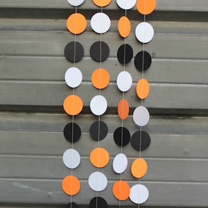 Halloween Party Decorations, Dot Garland, Paper Garland, Orange White Black Dots, 10 feet long made to order image 1