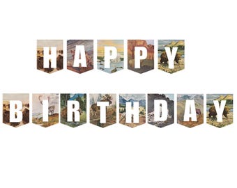 Ausdruckbare Happy Birthday-Girlande: Vintage-Wildtier-Buchseitengirlande (Digitaler Download)
