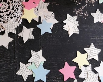 Star Confetti, Table Scatters, Pastel Star Decorations, Book Page Stars,  200 1.5" stars in a package