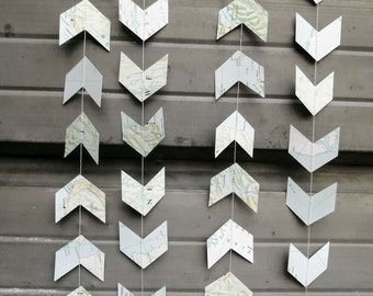 Chevron Arrow Garland Made from Atlas pages, Map Garland, Travel Theme Party Decoration, Paper Garland - 6 feet long