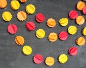 Marigold Garland, Flower Decorations, Paper Garland, Fiesta, Birthday Party Decorations, Pom Pom, Red Orange Yellow, DIY unfolding, 10 ft