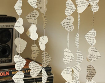 Wedding Decorations, Paper Garland, Book Page Garland, Storybook Wedding, Sweetheart Garland, TINY Hearts, 10 feet long